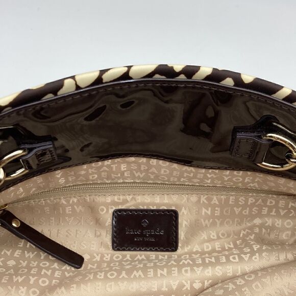 Kate Spade New York Animal Print Nylon Shoulderbag Silver Chain Black/Cream - Picture 9 of 10